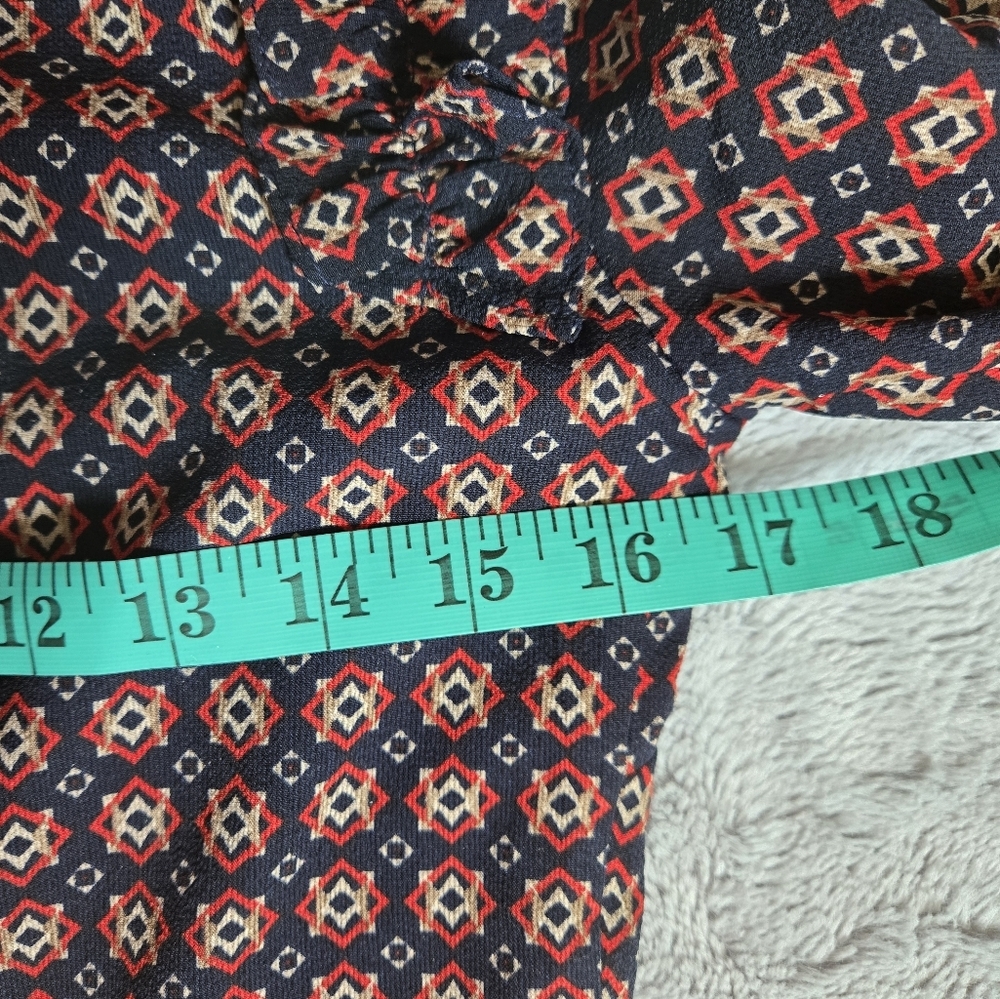 Molly Bracken Lightweight Patterned Long Sleeve Dress. Ruffled Shoulders. Small - Picture 13 of 14
